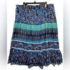 Vintage Y2K Boho Tiered Chiffon Prairie Maxi Skirt Paisley Sequins Hippie Gypsy