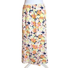 Talbots Petites Floral Maxi Skirt 8P Yellow Orange Cotton Tencel Retro Print