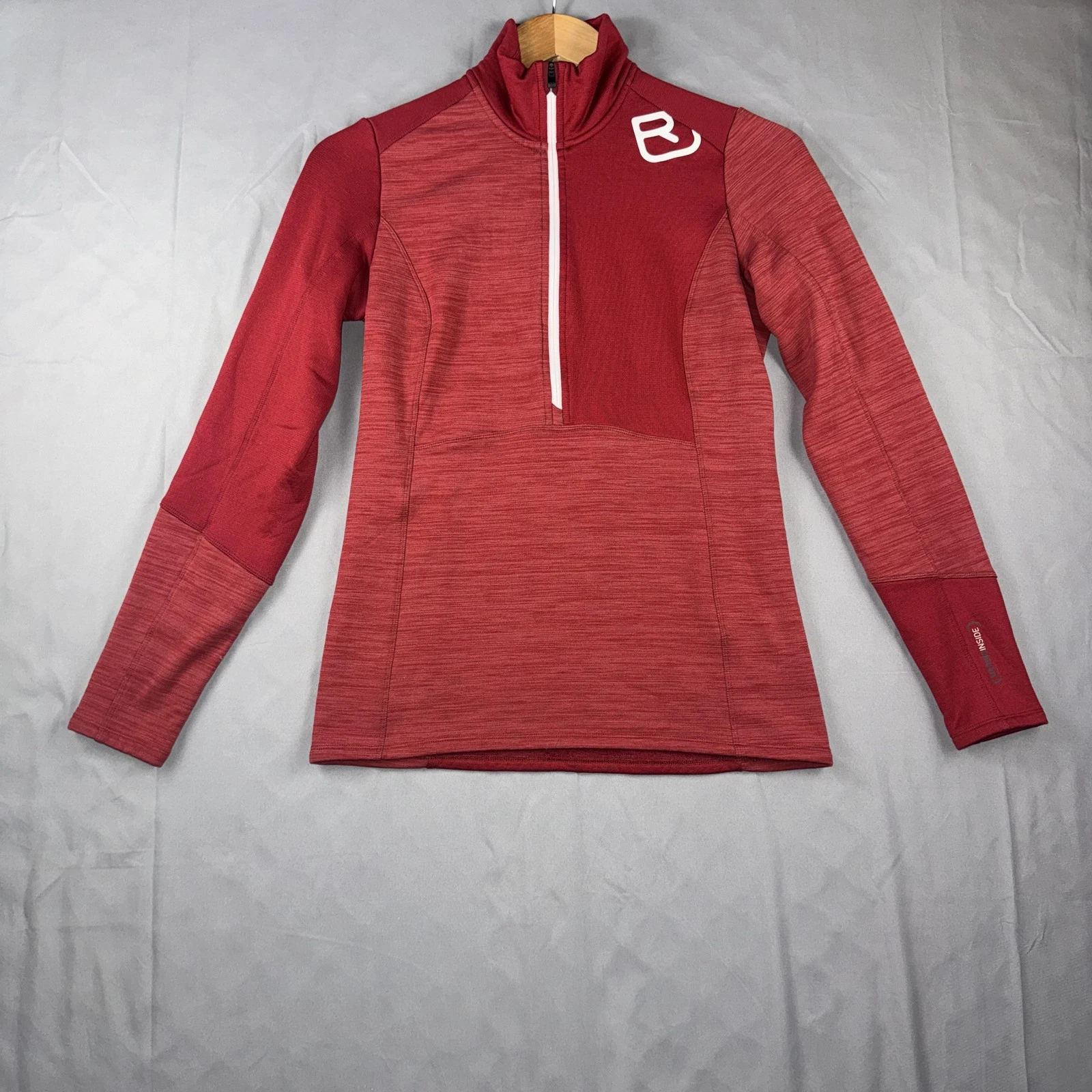 Ortovox Pullover Womens Medium Red Merino Wool 1/4 Zip Long Sleeve Base Layer