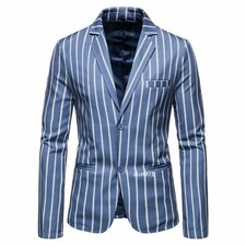 Mens Striped Lapel Blazer Coats Casual Single Breasted Slim Fit Jackets Formal