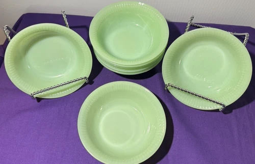 Vintage Fire King JADEITE Small DESSERT BOWL  Jane Ray Embossed Makers Mark