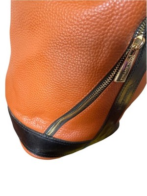 Valentina Italian Orange Pebbled Leather Sling Backpack/Shoulder Bag ? Valentina Italian Pebbled Leather Sling Bag Backpack... | Depop main image 3