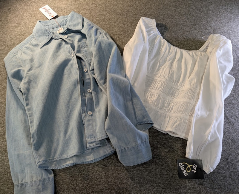 Cat & Jack Girls Shirt Bundle | Size Large (10-12) | Denim Button Up + White Top