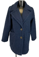 Dunnes Coatigan Light Coat Jacket Xs Navy Teddy Knit Button Up Patch Pocket Midi