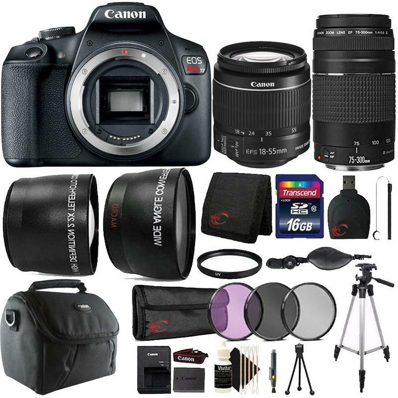 Canon EOS Rebel T7 DSLR Camera 18-55mm 75-300mm Lens