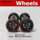 10/10mm Black 10 Spoke Redline treaded rubber tire set. for Hot Wheels