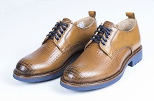 SCARPA ELEVEN ARTIGIANALI IN PELLE CUOIO CON LAVORAZIONE INTRECCIATA SUOLA  BLU