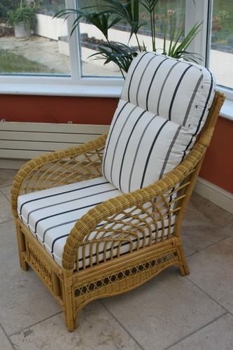 Portofino Cane Conservatory Furniture 3 Piece Suite- 2 Chairs and a Sofa-Striped - Picture 7 of 9