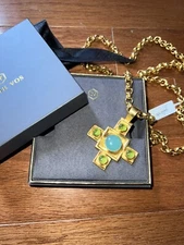 NEW Julie Vos Large Statement Cross Necklace & Pendant W/ Heavy Gold Chain NWT