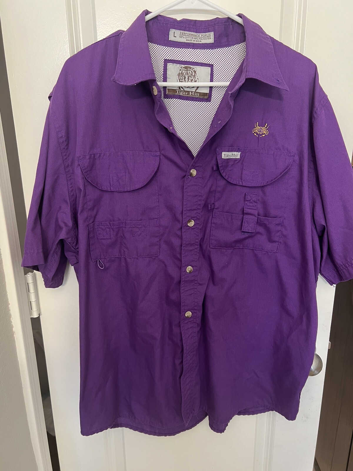 Tiger Hill Fishing Shirt Mens L Purple Short Sleeve Performance Vented