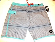 NEW RVCA sz 38 Vector stripe board shorts swim trunks gray black aqua 21...