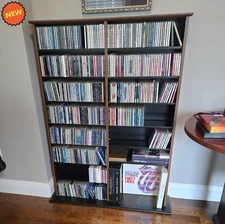 Wood Media Storage Cabinet CD DVD VHS Movie Organizer Wall Mount Shelf Cherry