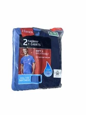 2ct HANES Mens XL Blue Crew Neck Tshirts 46-48” Tagless Cotton Tee