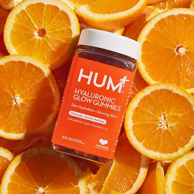 HUM Hyaluronic Glow Skin Supplement   Collagen Support, Vitamin C & E   60 Count