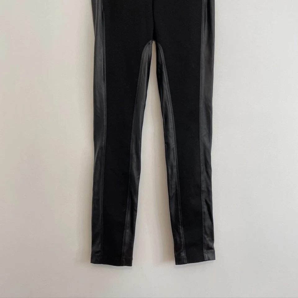 BCBGMAXAZRIA Caragh Imitación Cuero Panel Leggings Negro Tirar de Medios Mixtos Pequeños Foto 3 de 4