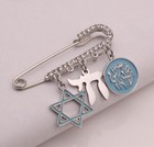 Stunning Jewish Baby Boy Stroller Pin With Star Of David, Chai And Prayer Charms — photo 1