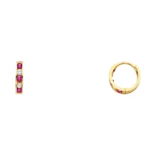Ioka - 14K Yellow Gold 2mm Thickness CZ Stone Huggies Hinged Earrings