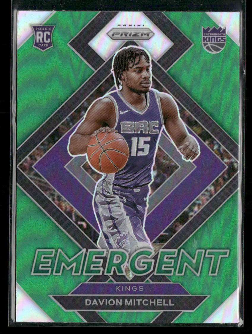2021-22 Prizm #25 Davion Mitchell Emergent Green Wave Prizm RC Sacramento Kings