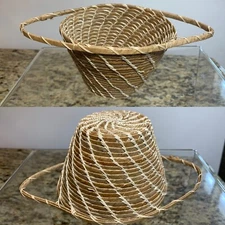 Vintage Mini Small Woven Leaf Spiral Basket Double handle Handmade