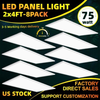 8Pack 2x4 LED Flat Panel Light Drop Ceiling 0-10V Dimmable,120-277V, ETL Listed
