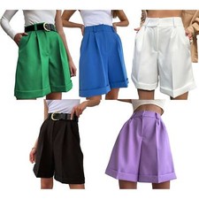 Women Loose Wide Leg Shorts Casual High Waist Pocket Zipper Short Pants Summer