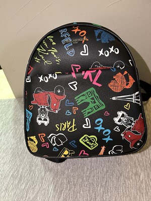 NWT Karl Lagerfeld Paris Maybelle Backpack Black Multicolor Graffiti NEW