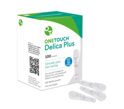 OneTouch Delica Plus Lancets Extra Fine 33 Gauge 100 Lancets Exp. 2030 New BNIB