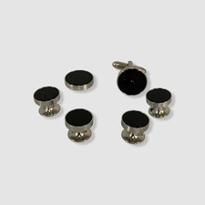 Link Up Men's Silver Classic Round Stud  Cufflink Set
