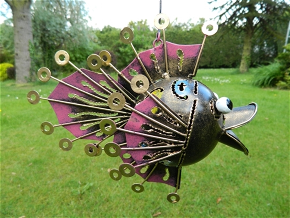 Fish Tea light Candle Holder Metal Hanging Tropical Fish Lantern - Pink Fish