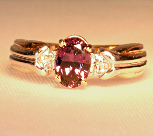 GIA Cert. Natural Color Change Pyrope-Spessartine Garnet 18k Plat. Diamond Ring - Picture 9 of 22