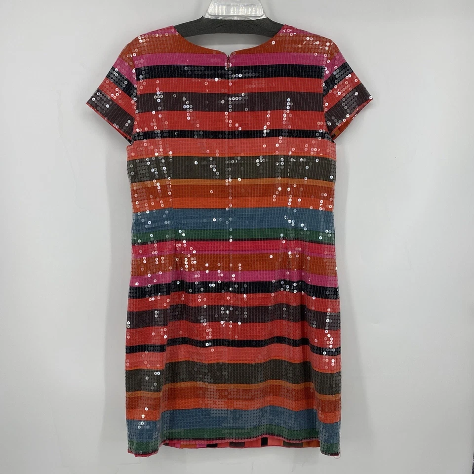 Vestido recto Corey Lynn Calter para mujer naranja negro a rayas lentejuelas talla 12 usado en excelente estado Foto 2 de 4