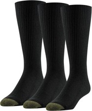 GOLDTOE Men's Fluffies Casual Crew Socks Large 6-12.5 Black 3-pairs Solid New