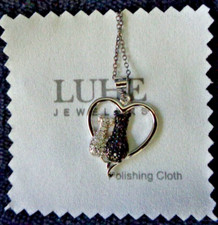 Collares para Gato Joyería de Plata de Ley 925 Lindo Doble Dos Tonos Colgante para Gato Cúbico
