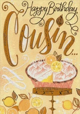 Designer Greetings Lemon Pie  Orange Foil Lettering Cousin Birthday Card