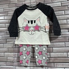 wonder nation girls 3T shirt pant set 2 Piece Tunic stars cat pink grey NWT