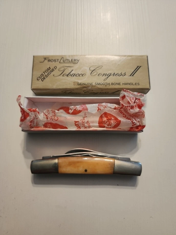 NOVO! Faca de talheres Frost feita no Japão 1980s Tobacco Congress II osso liso - Imagem 2 de 3