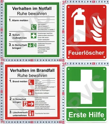 SIEBDRUCK-SCHILDER24 Verhalten Brandfall,Un-Notfall Sammelplatz Erste Hilfe Feuerlöscher DIN ISO 7010