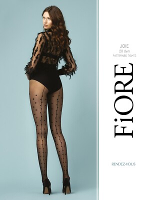 Fiore Joie fancy pretty women's tights dots with backseam pantyhose 20 Den Black