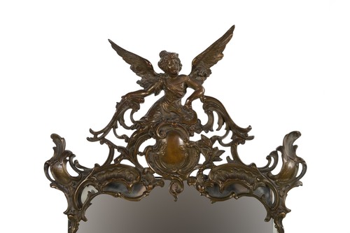 19th C. Art Nouveau " Superbe " Table Haut Bronze Miroir Avec / Winged Femelle - Photo 8 sur 9