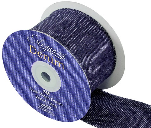 Wired Edge Real Denim Ribbon Jean Fabric Navy Blue - Picture 4 of 4
