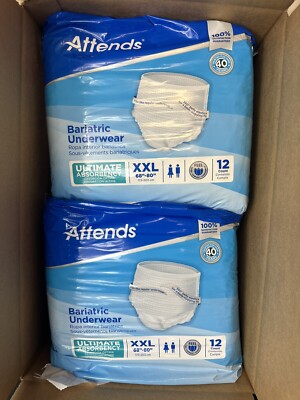 ATTENDS Bariatric Underwear XXL 2x 12 Ct. Ultimate Absorbency - 24 Ct Total!