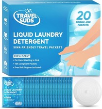 Travel Suds Liquid Laundry Detergent - TSA Compliant - Fresh Scent - 20 count