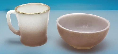 Vtg Fire-King Brown Cereal Soup Bowl & Brown Fade Mug Milk Glass Anchor Hocking