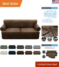 Breathable T Cushion Sofa Cover Set - Stylish Leather Look, Fits 74-91 in. Sofas