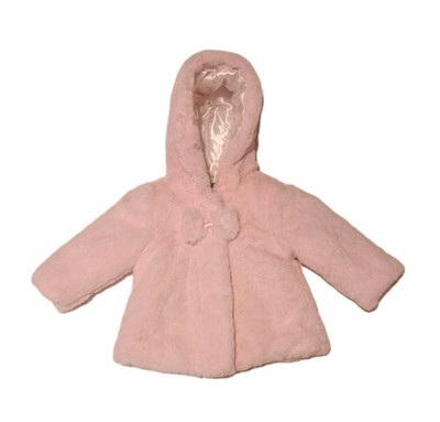 Little Me Super Soft Pink Faux Fur Coat Jacket Baby Girls 12 Months Adorable Bow