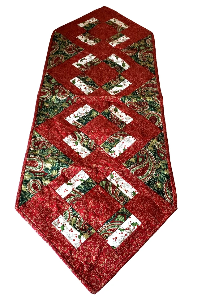Handmade Christmas Table Runner Quilted Patchwork Reversible 57" X 19" - Image 2 of 4