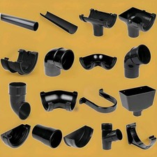 Half Round 112mm Guttering & 68mm Down pipe Fittings  BLACK