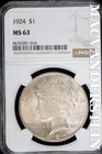 1924 Peace Dollar- Silver- NGC MS 63- Lustrous- No Reserve #SLA873