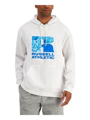 RUSSELL ATHLETIC Mens Santiago White Graphic Draw String Hoodie L