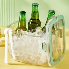 4QTS Ice Cube Storage Bin with Sealed Lid for Freezer Clear Ice Bucket w/ Ton...